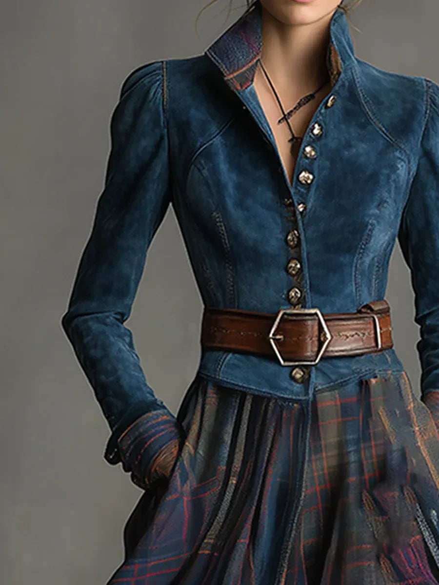 Cristal | Vestido maxi en ante azul