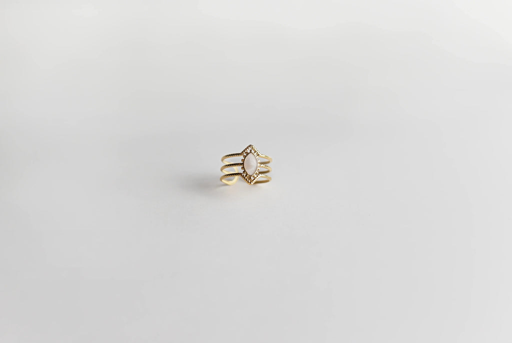 Anillo Triple Banda con Piedra Natural Central - Acero 316L