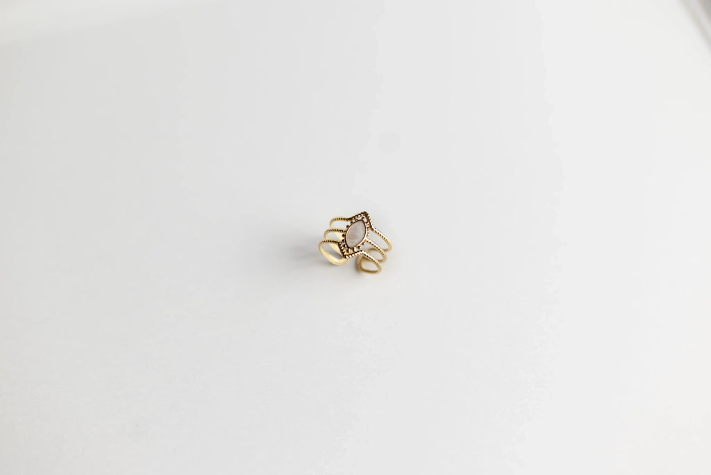 Anillo Triple Banda con Piedra Natural Central - Acero 316L